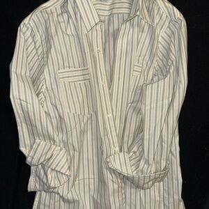 Ralph Lauren Double RL Creame and Blue Striped Dress Shirt size L